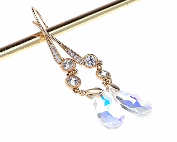 2325L Kolczyki złote Austrian Crystal cyrkonia pozłacane 18k Xuping wiszące