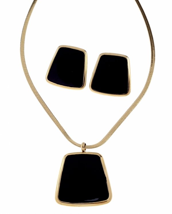 br44 Komplet kolczyki, naszyjnik 45+5cm, pierścionek złoty stal chirurgiczna 316L 
