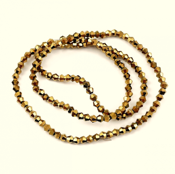 310a Przezroczyste galwanizowane koraliki szklane, fasetowane, platerowane antycznym brązem, 2,9~3,3 x 2,5 mm, otwór: 0,7 mm, około 135~140 szt./pasmo, 38~40 cm