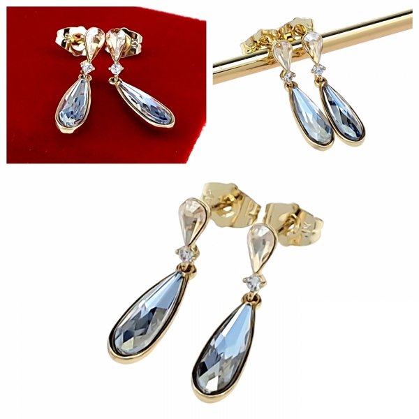 0175 Kolczyki złote Austrian Crystal pozłacane wiszące 14K cyrkonie 