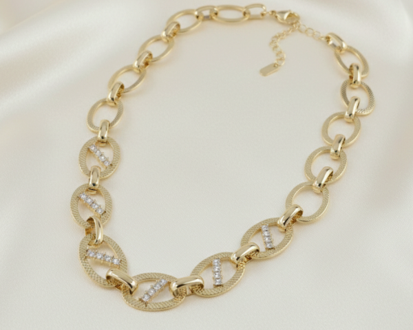 4359 Złoty łańcuszek naszyjnik 43+5cm pozłacany 14k cyrkonie