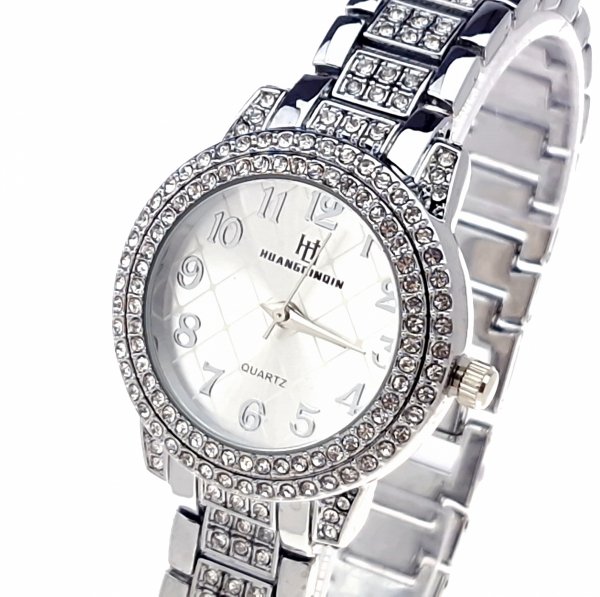 3109 Ekskluzywny srebrny zegarek błyszczący klasyk 