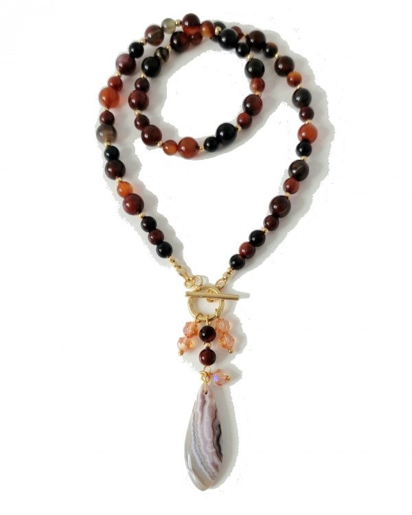 3725e Naszyjnik agat kamień naturalny 45cm stal chirurgiczna nierdzewna 