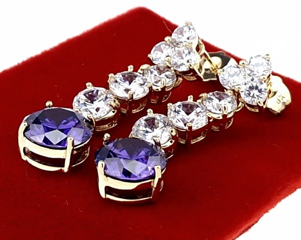 3326 Kolczyki złote pozłacane wiszące 14K Xuping cyrkonie 