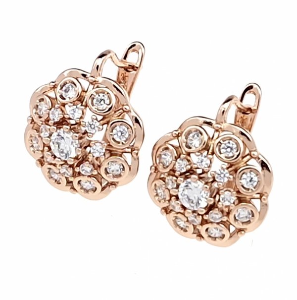 792b Złote kolczyki cyrkonie pozłacane rose gold Xuping wiszące 
