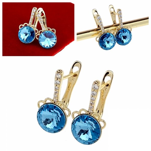 589 Kolczyki złote pozłacane cyrkonie wiszące 14K Xuping 