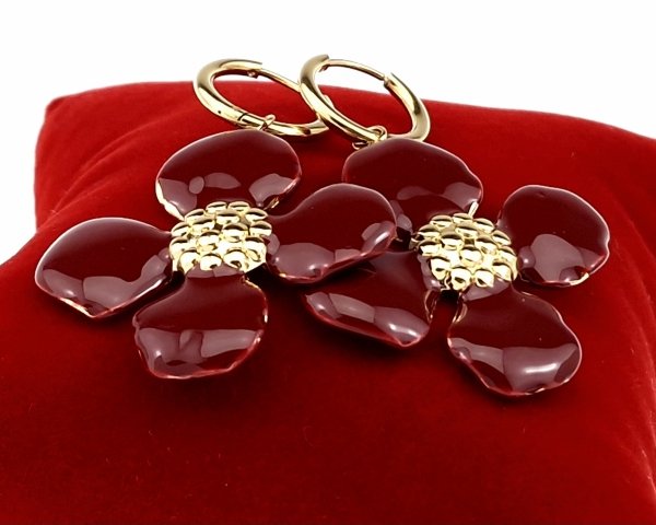 4872 Kolczyki złote stal chirurgiczna 316L nierdzewna wiszące celebrytki kwiatki