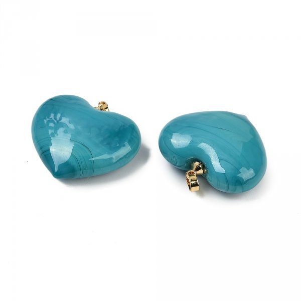 sz27 Zawieszka lampwork ręcznie robiona serce turkusowe