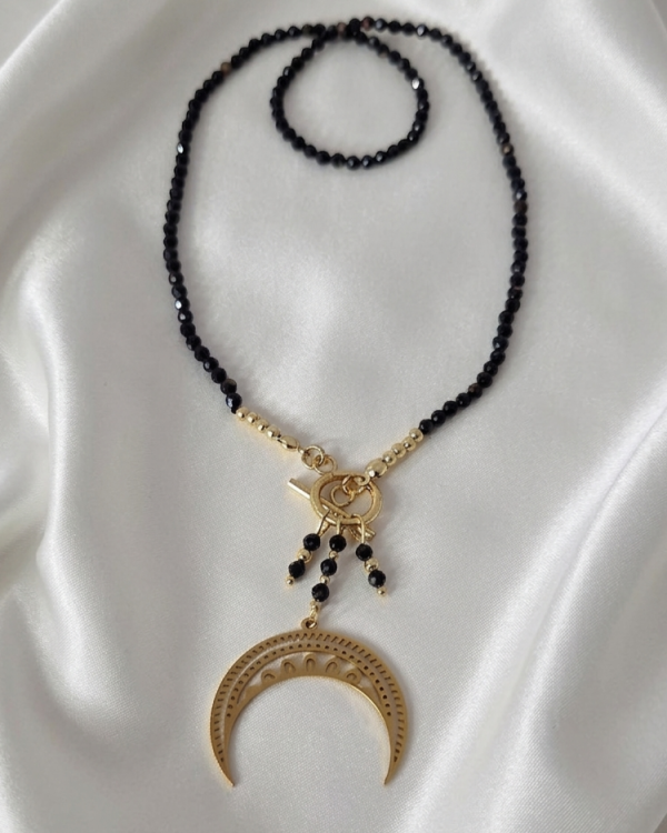 2330d Naszyjnik turmalin kamień naturalny 43cm stal chirurgiczna nierdzewna 