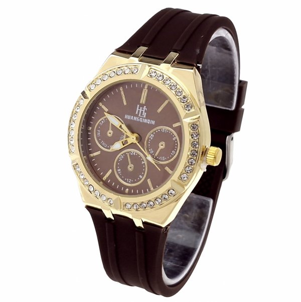 3724d Ekskluzywny damski złoty zegarek błyszczący cyrkonie klasyk silikonowy pasek