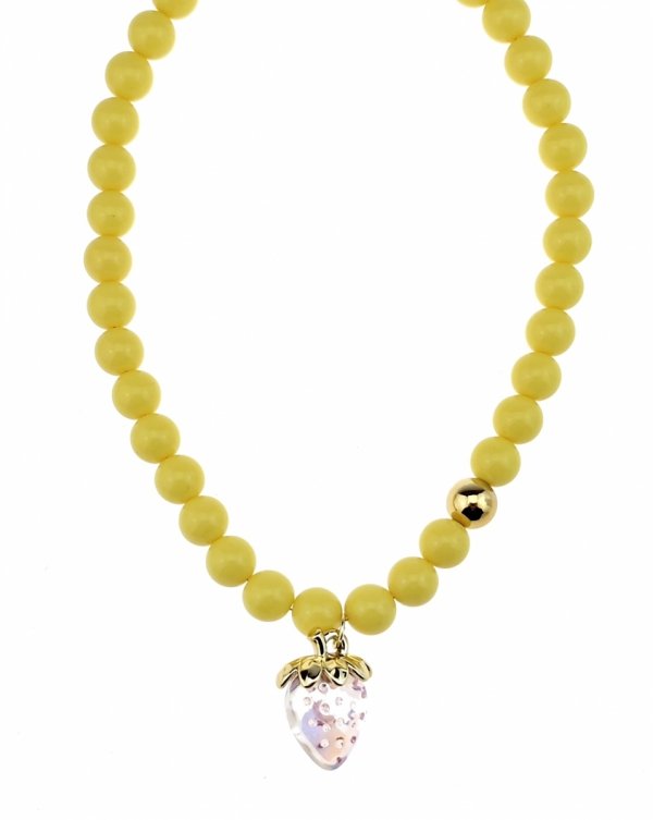 sz132 Złoty naszyjnik 44+5cm stal chirurgiczna koraliki akrylowe truskawka