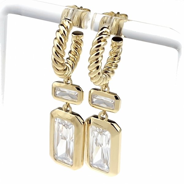 388c Kolczyki złote pozłacane wiszące 14K Xuping cyrkonie