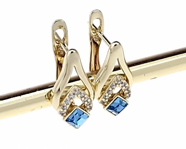 107a Kolczyki złote pozłacane cyrkonie wiszące 14K Xuping Austrian Crystal