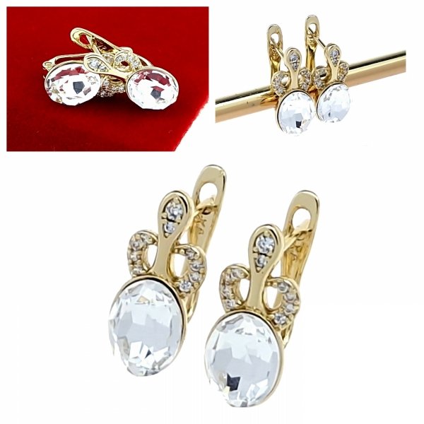 390b Kolczyki złote pozłacane wiszące 14K Xuping cyrkonie