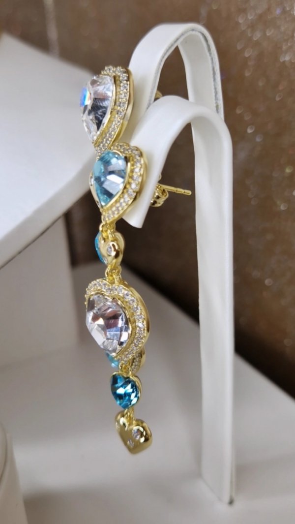 1516 Kolczyki złote pozłacane Austrian Crystal wiszące 14K cyrkonie Xuping 