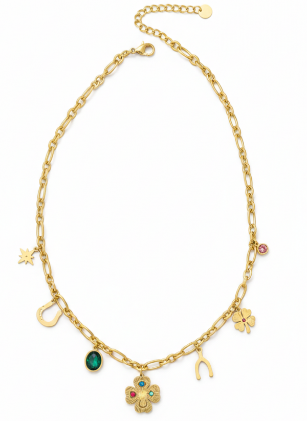 3276 Złoty łańcuszek 40+5 naszyjnik stal chirurgiczna nierdzewna 316L koniczyna