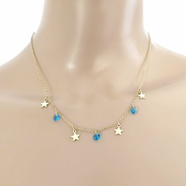 1327 Złoty łańcuszek Austrian Crystal 42+5 naszyjnik pozłacany 14K Xuping gwiazdki