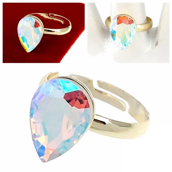 1938a Pierścionek złoty pozłacany 14k regulowany kryształek crystal ab