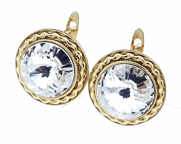 2381b Kolczyki złote pozłacane wiszące 14K cyrkonie Austrian Crystal