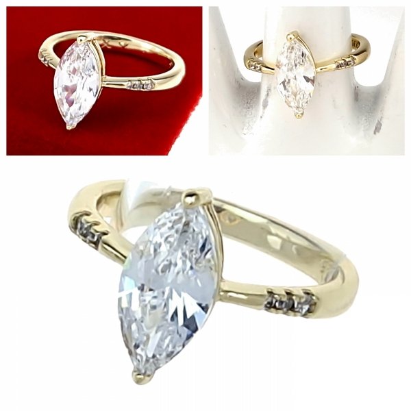 2559 Pierścionek złoty zaręczynowy błyszczący cyrkonie pozłacany 14k