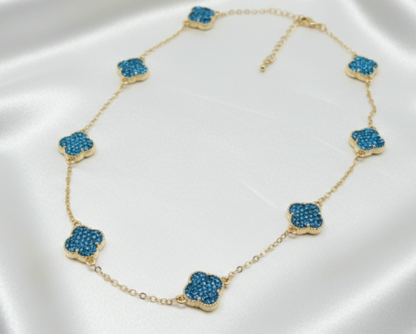 1300b Złoty łańcuszek naszyjnik 45+5cm pozłacany 14k cyrkonie koniczyna marokańska