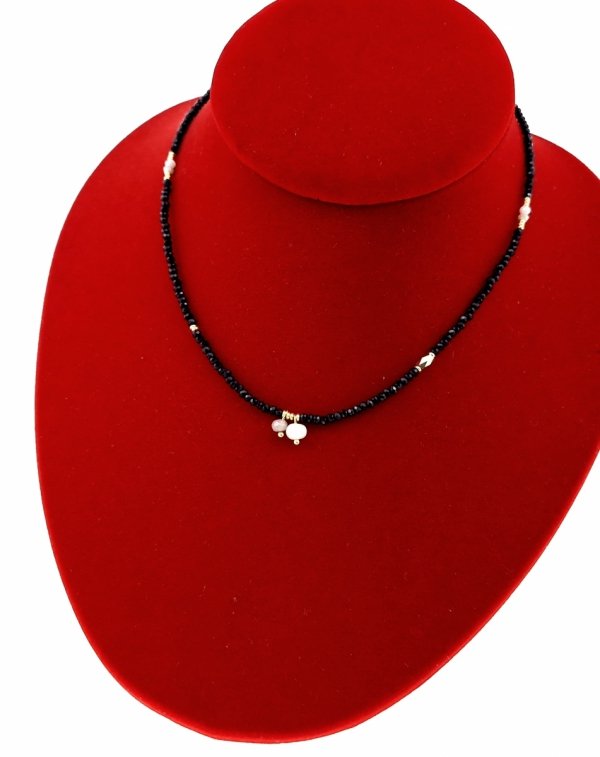 2395 Złoty łańcuszek naszyjnik 39+5 stal chirurgiczna 316L Viki lady choker kryształki perła
