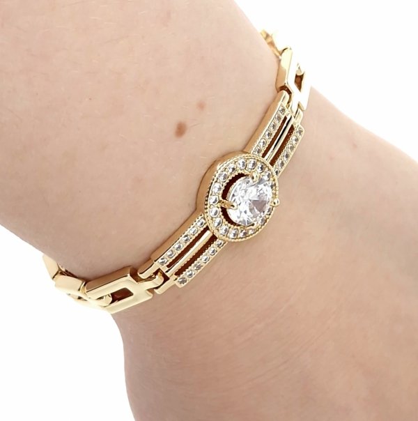 3106 Bransoletka złota elegancka 18cm cyrkonie pozłacana 14k Viki Lady