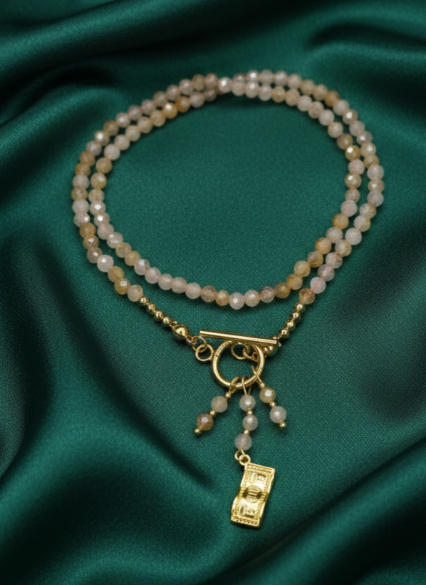 3207 Naszyjnik cytryn kamień naturalny 47cm stal chirurgiczna nierdzewna naszyjnik