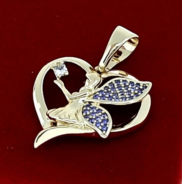 1923a Złota zawieszka błyszcząca pozłacana 14k cyrkonie serce