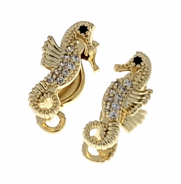 0209 Kolczyki złote pozłacane wiszące 14K konik morski