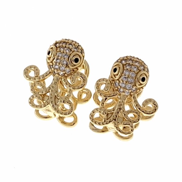 1007 Kolczyki złote pozłacane wiszące 14K ośmiornica