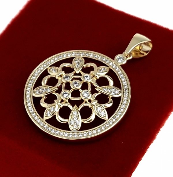 2321f Złota zawieszka błyszcząca pozłacana 14k cyrkonie 