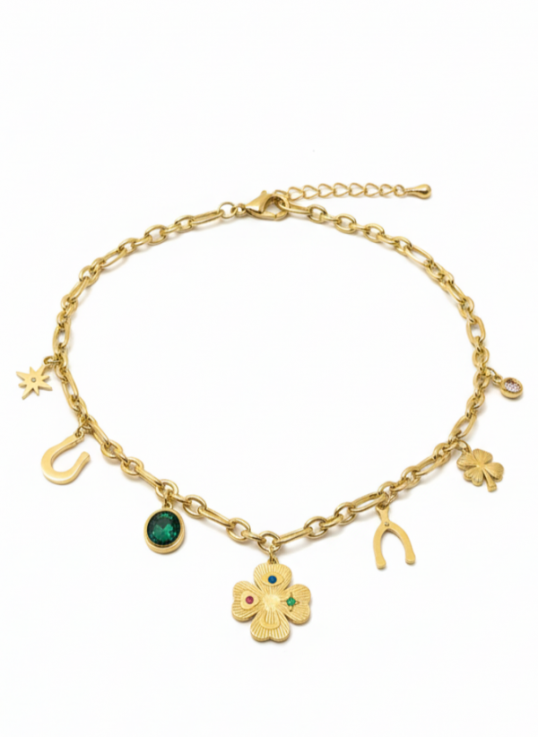 3276 Złoty łańcuszek 40+5 naszyjnik stal chirurgiczna nierdzewna 316L koniczyna