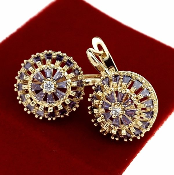 3726g Kolczyki złote pozłacane wiszące 14K cyrkonie