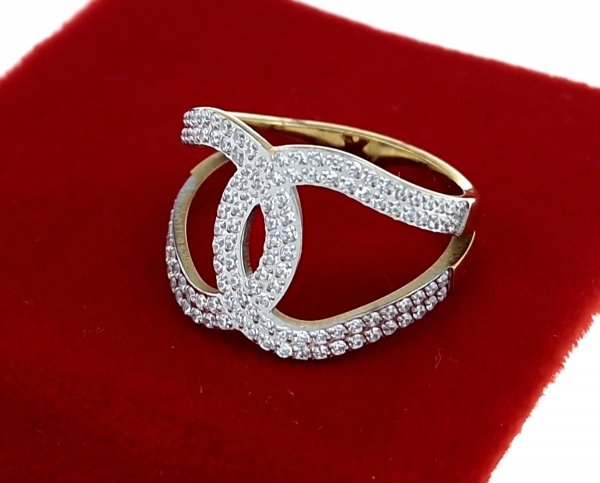 842c Pierścionek złoty stal chirurgiczna nierdzewna 316L cyrkonie