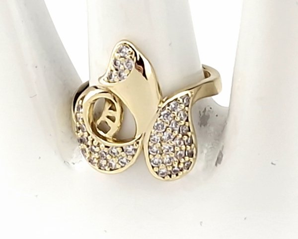 3019 Pierścionek złoty zaręczynowy błyszczący cyrkonie pozłacany 14k