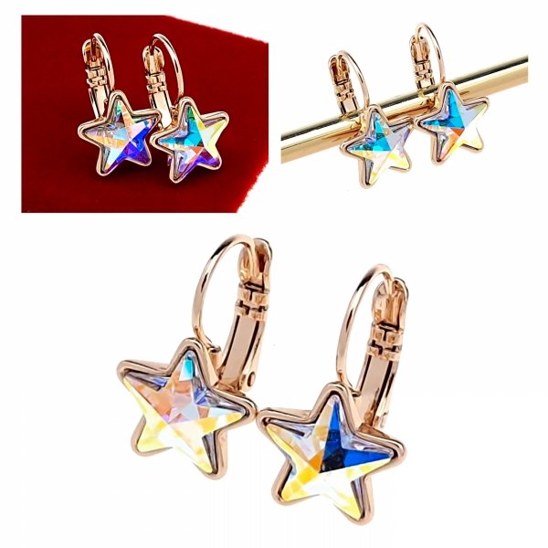 4699 Kolczyki złote Austrian Crystal cyrkonia pozłacane 18k Xuping wiszące gwiazdki