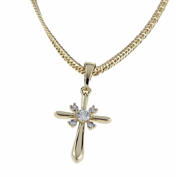 2086b Złota zawieszka cyrkonie błyszcząca pozłacana 14k Xuping krzyż