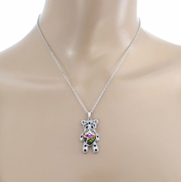 4465 Srebrny naszyjnik 40+5cm pozłacany białym złotem Swaro Austrian Crystal miś