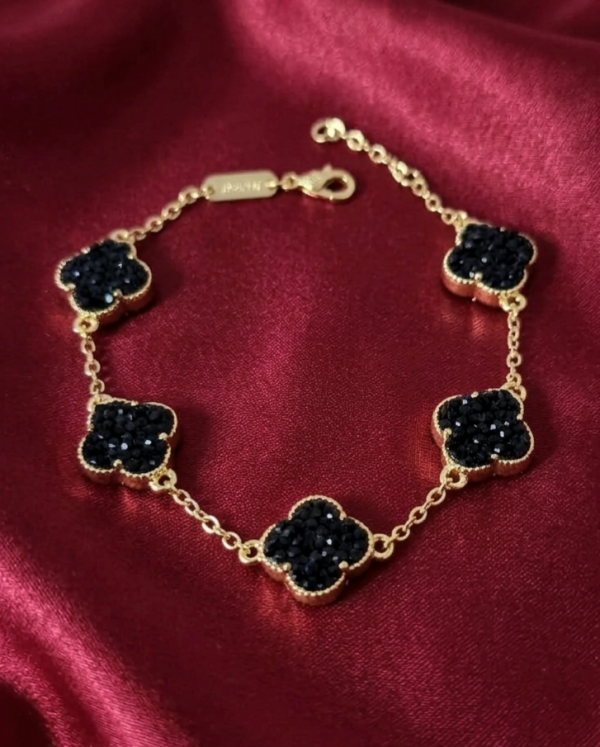730c Bransoletka elegancka złota 18+2cm pozłacana 14k cyrkonie koniczyna marokańska