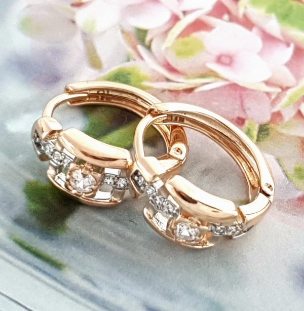 1392 Złote kolczyki cyrkonie pozłacane 18k Xuping wiszące