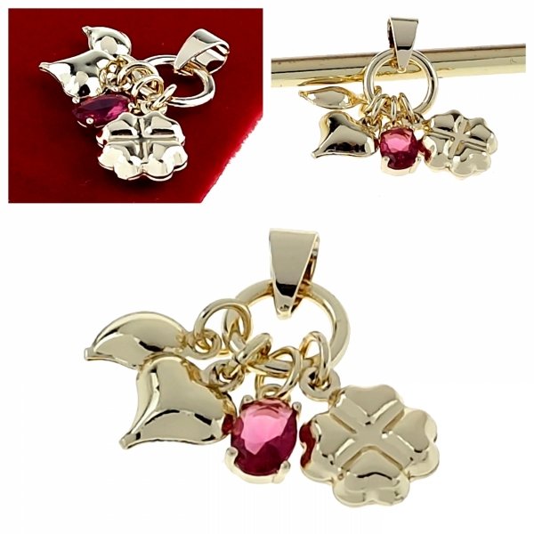 1935i Złota zawieszka błyszcząca pozłacana 14k serce koniczyna