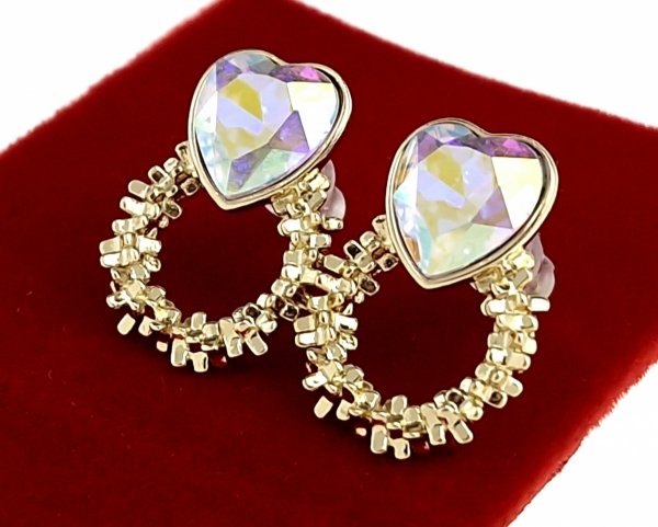 3889 Kolczyki złote pozłacane 14k wiszące Austrian Crystal serce