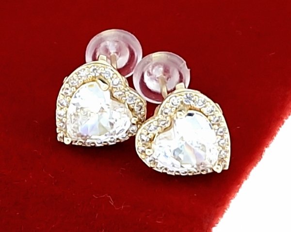 4309 Kolczyki złote pozłacane wtyczki 14K cyrkonie Viki Lady serce