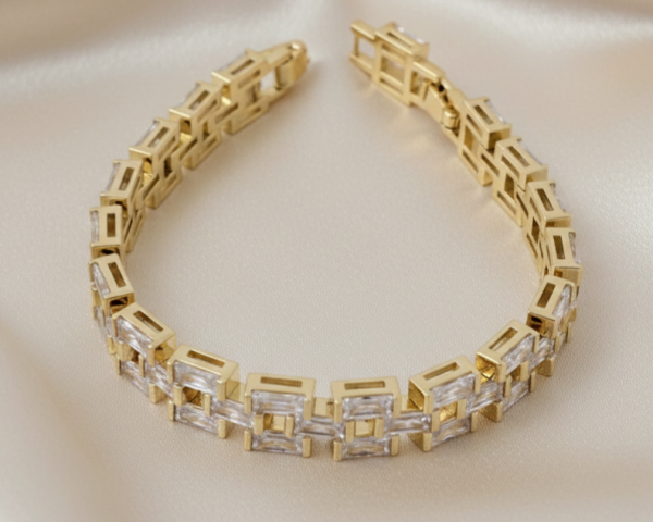 1600a Bransoletka elegancka złota 16,5+2cm pozłacana 14k cyrkonie 