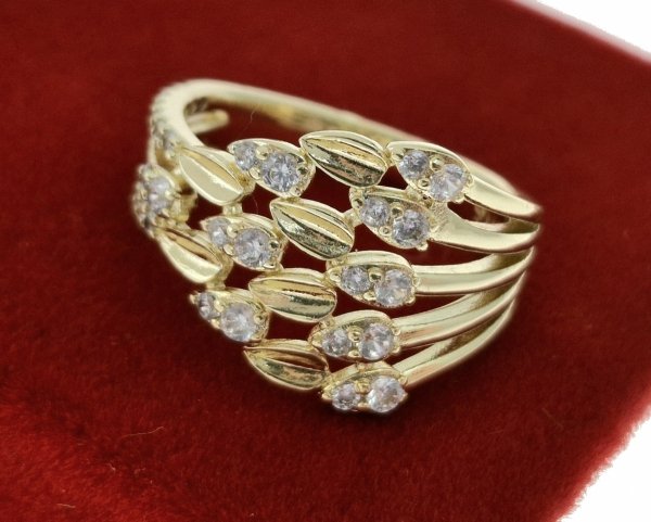 529e Pierścionek złoty pozłacany 14k cyrkonie 