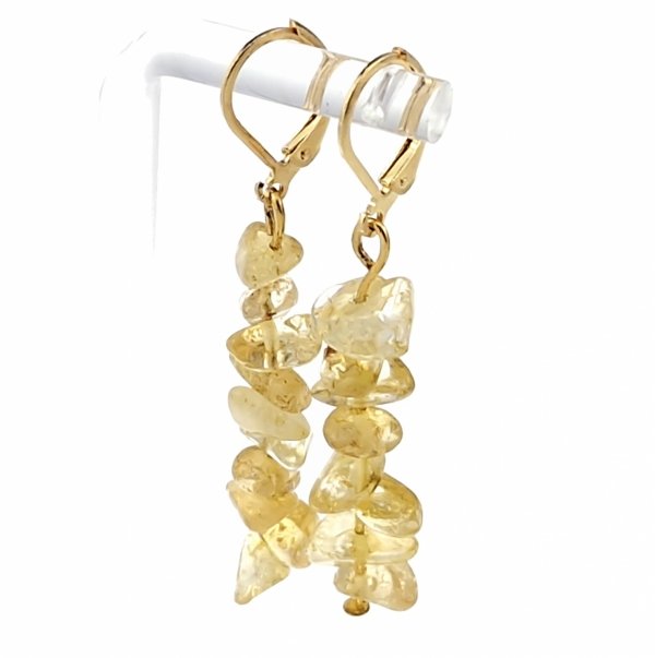 3488 Kolczyki złote stal chirurgiczna wiszące cytryn kamień naturalny