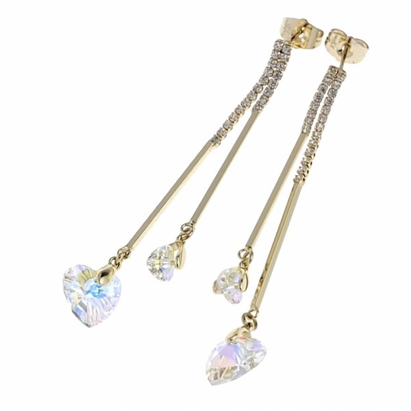 4744 Kolczyki złote pozłacane Austrian Crystal wiszące 14K cyrkonie Xuping serce