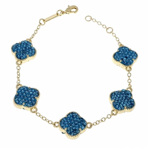 3066 Bransoletka elegancka złota 18+2cm pozłacana 14k cyrkonie koniczyna marokańska