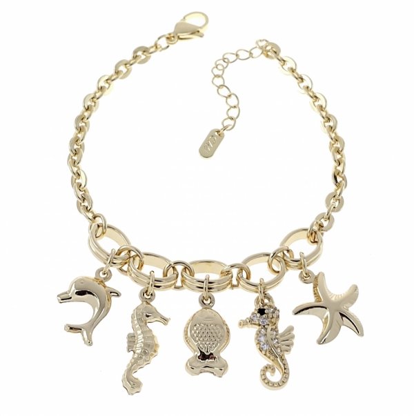 1879 Bransoletka elegancka złota 18+3cm pozłacana 14k konik morski rozgwiazda